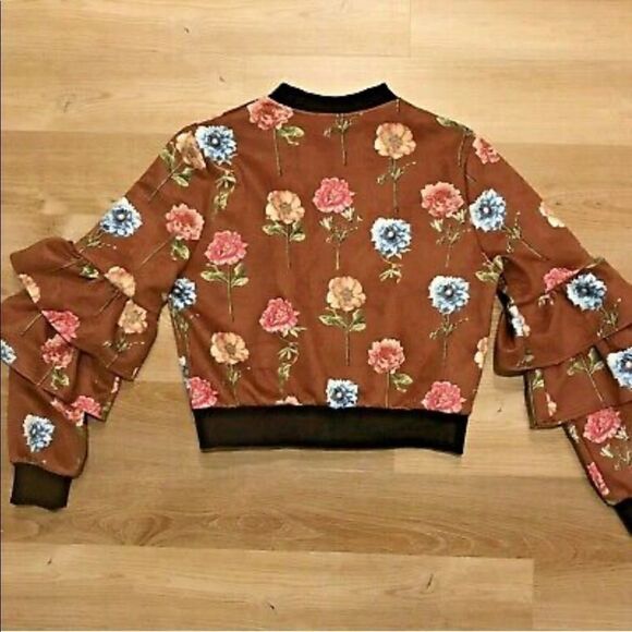 🎄Jealous Tomato Faux Suede Floral Print Crop Bomber Jacket - Picture 9 of 15